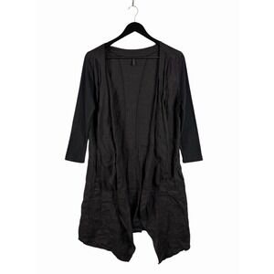 Inizio Black‎ Linen Open Sz M Lagenlook Cardigan w Pockets, Made in Italy